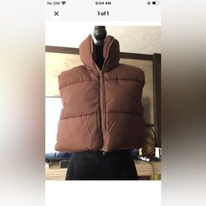 Juniors Brown Puffer Cropped Jacket Sz Med Clearance Ships Fast